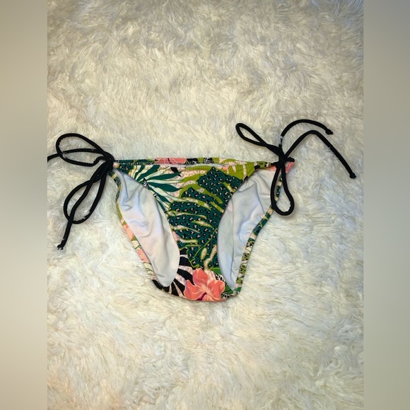 VENUS green and pink Tropical Print Bikini Bottom with Black Ties size 2 NWOT - Picture 4 of 10